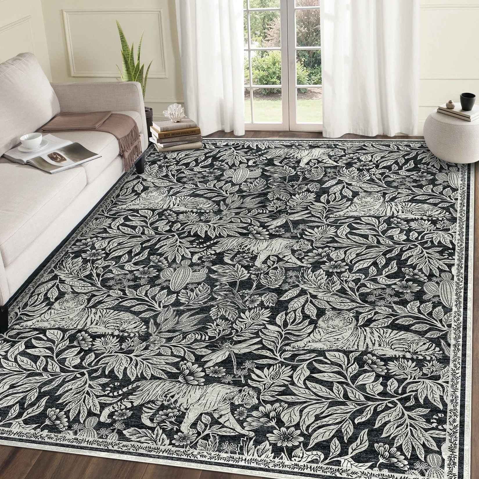 Forest Tiger Rugs Living Room Rug. Soft Washable Bedroom Rug. Low Pile Non-Slip Dining Room Home Office Carpet