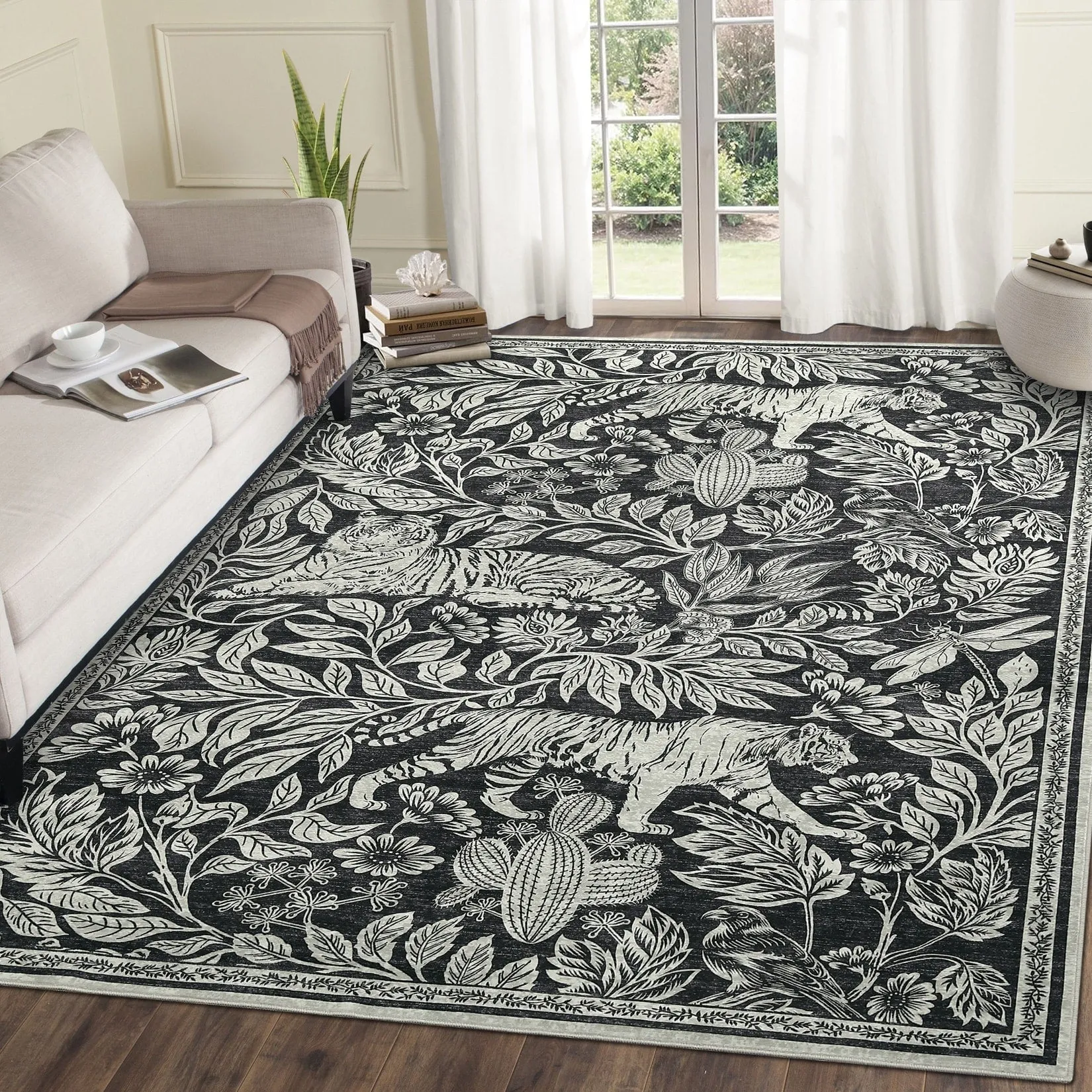 Forest Tiger Rugs Living Room Rug. Soft Washable Bedroom Rug. Low Pile Non-Slip Dining Room Home Office Carpet