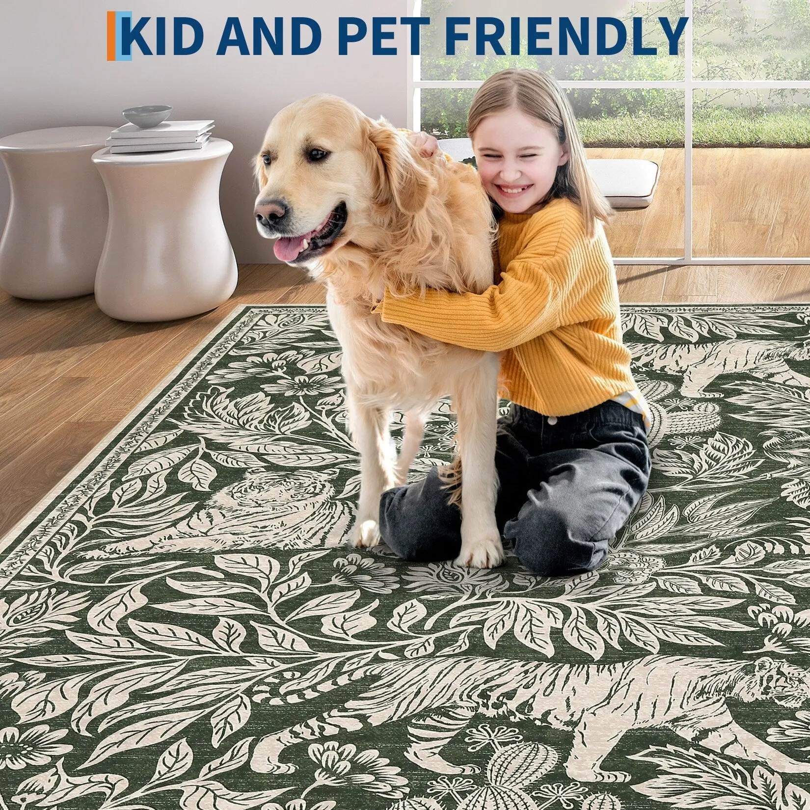 Forest Tiger Rugs Living Room Rug. Soft Washable Bedroom Rug. Low Pile Non-Slip Dining Room Home Office Carpet