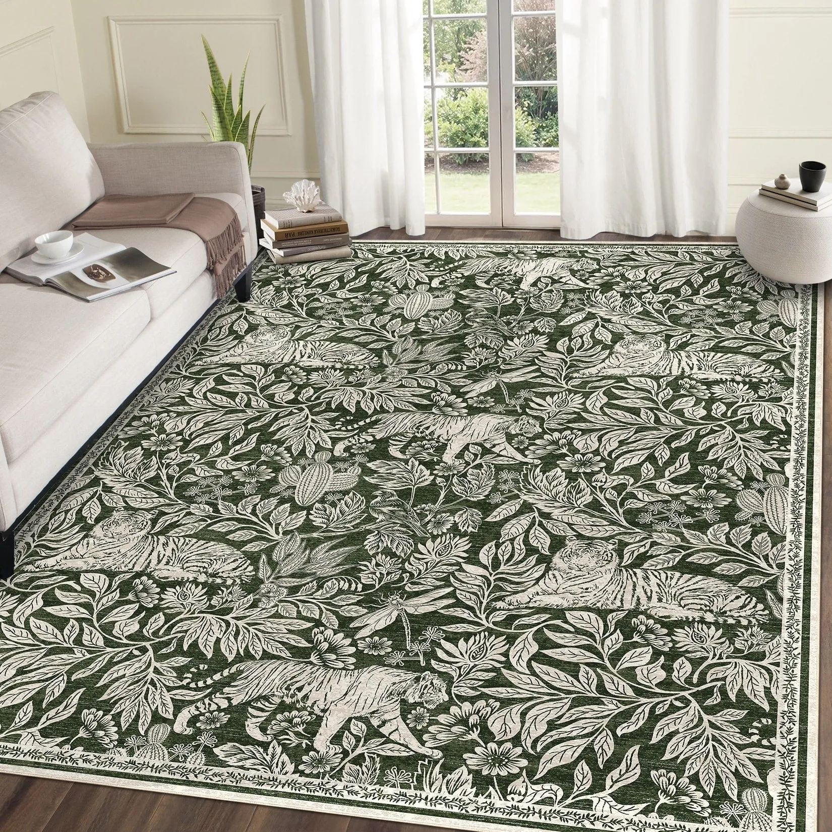 Forest Tiger Rugs Living Room Rug. Soft Washable Bedroom Rug. Low Pile Non-Slip Dining Room Home Office Carpet