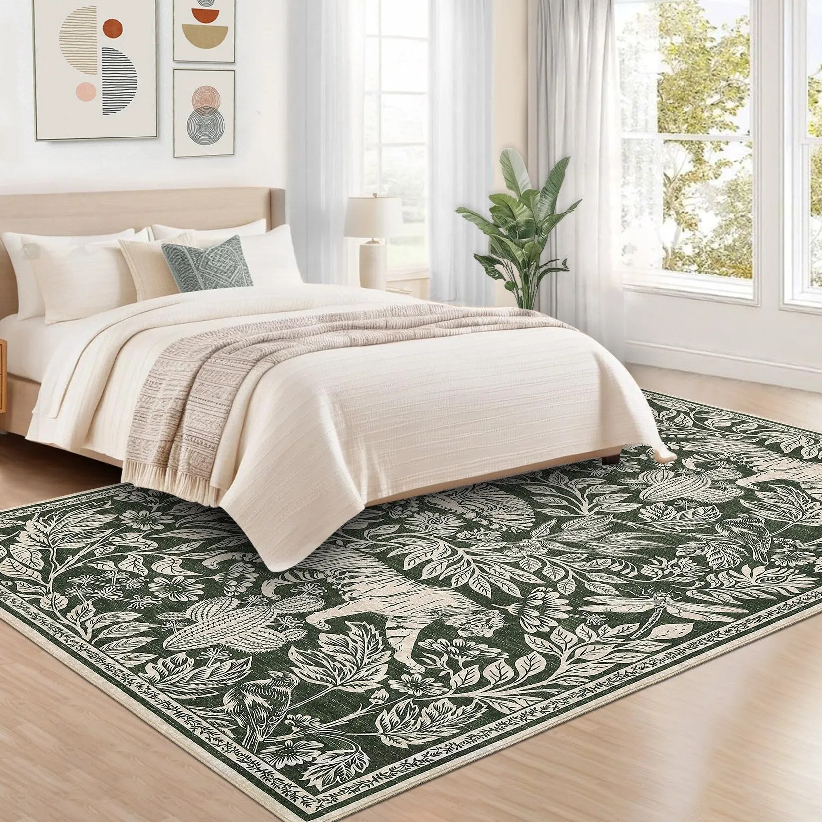 Forest Tiger Rugs Living Room Rug. Soft Washable Bedroom Rug. Low Pile Non-Slip Dining Room Home Office Carpet