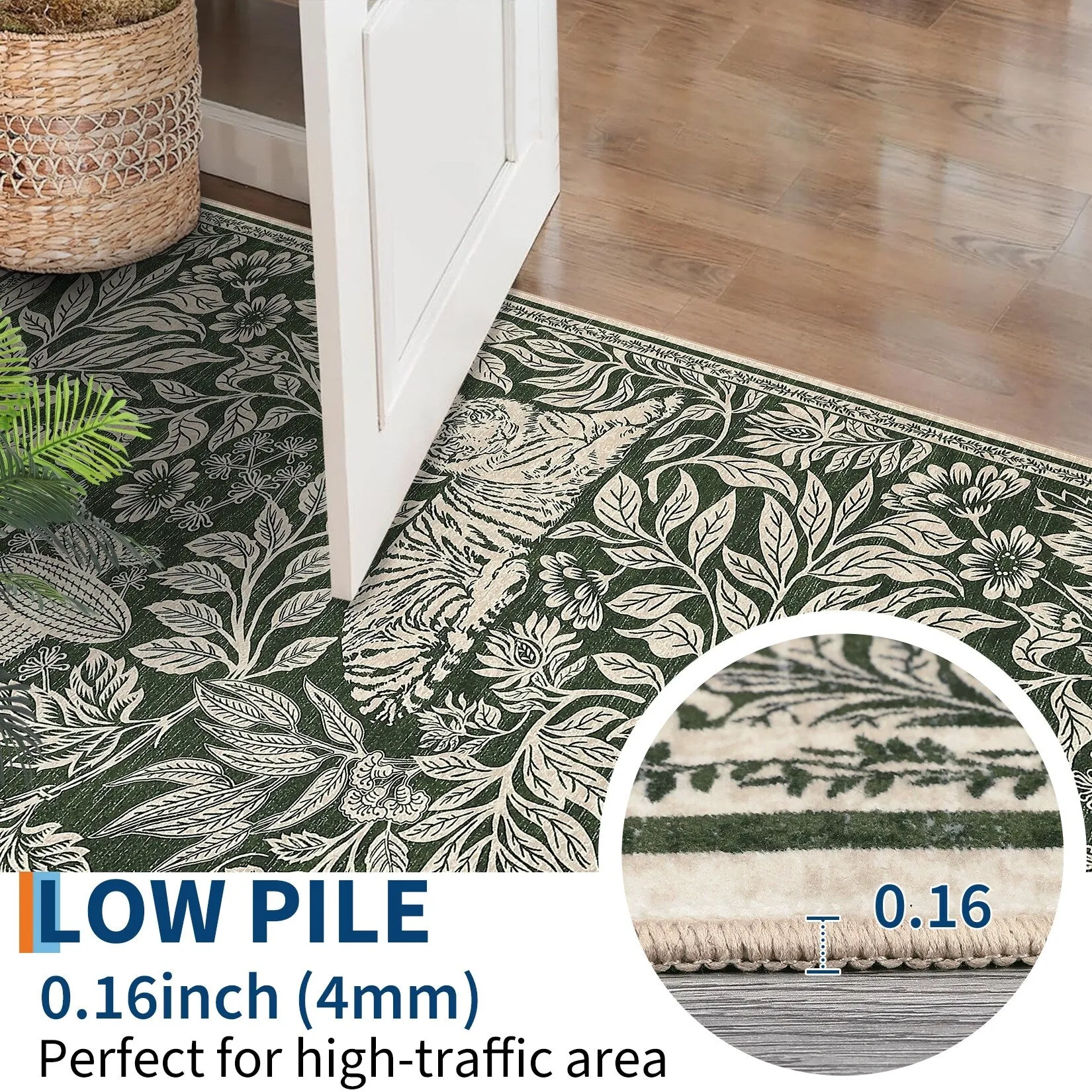 Forest Tiger Rugs Living Room Rug. Soft Washable Bedroom Rug. Low Pile Non-Slip Dining Room Home Office Carpet