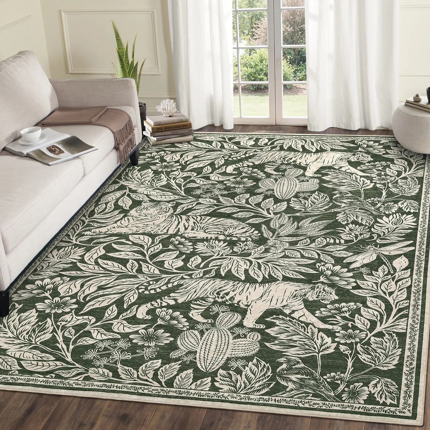 Forest Tiger Rugs Living Room Rug. Soft Washable Bedroom Rug. Low Pile Non-Slip Dining Room Home Office Carpet