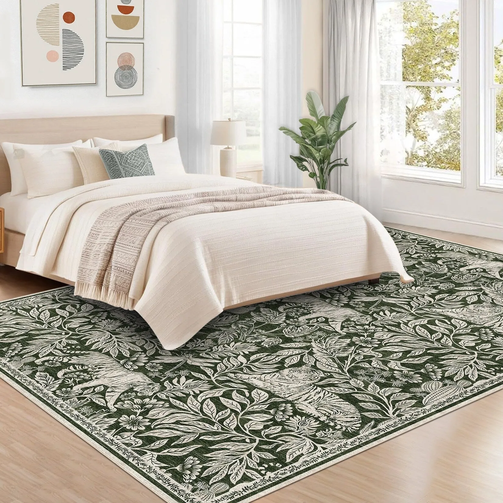Forest Tiger Rugs Living Room Rug. Soft Washable Bedroom Rug. Low Pile Non-Slip Dining Room Home Office Carpet
