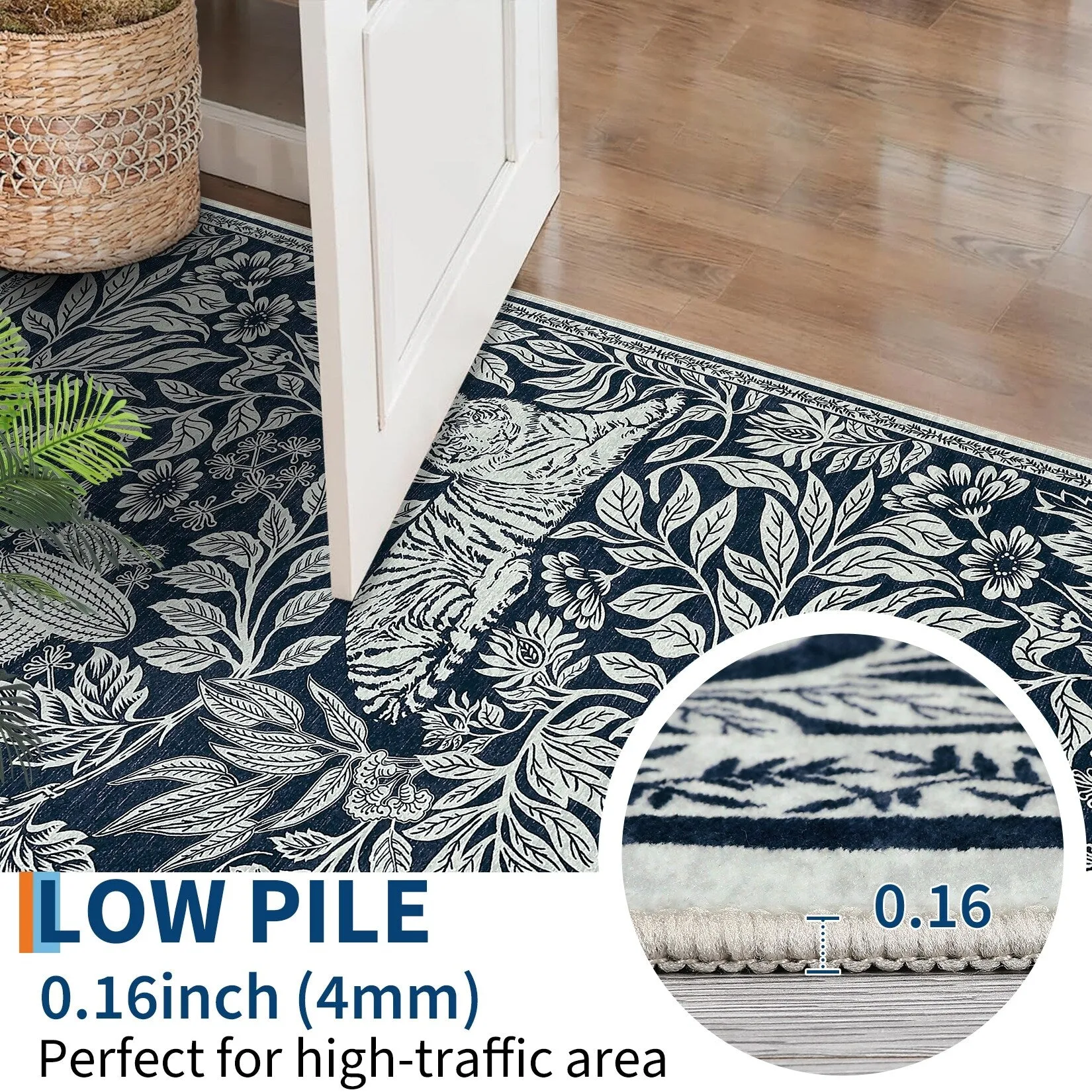 Forest Tiger Rugs Living Room Rug. Soft Washable Bedroom Rug. Low Pile Non-Slip Dining Room Home Office Carpet