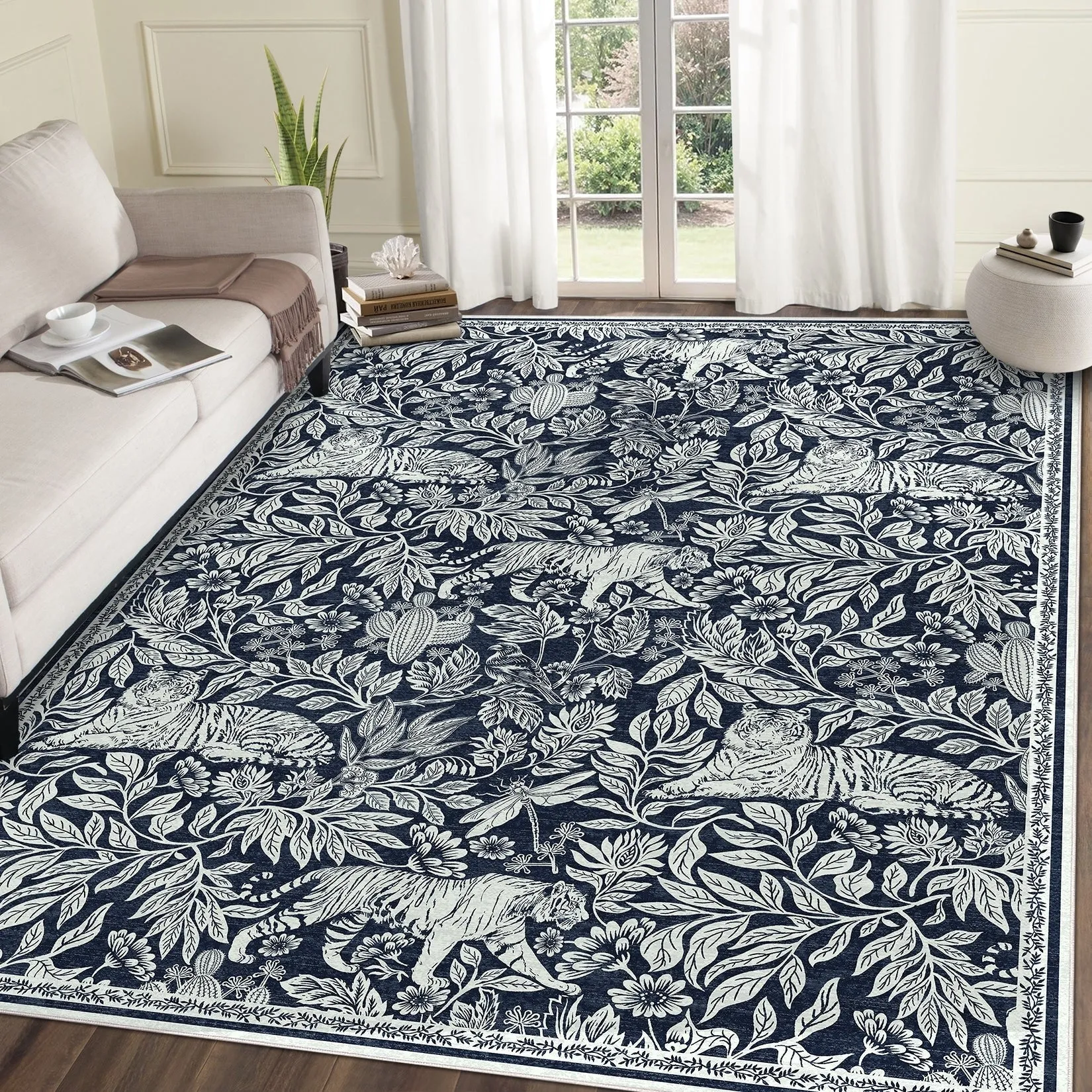 Forest Tiger Rugs Living Room Rug. Soft Washable Bedroom Rug. Low Pile Non-Slip Dining Room Home Office Carpet