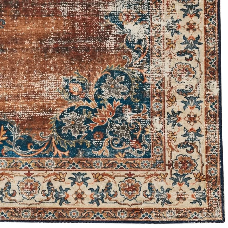 Foster Machine Washable Medallion Russet and Ivory Area Rug