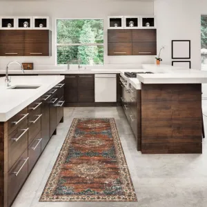 Foster Machine Washable Medallion Russet and Ivory Area Rug