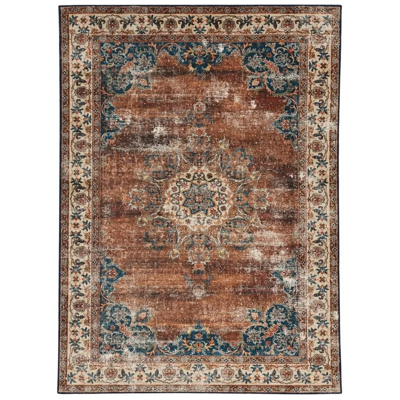Foster Machine Washable Medallion Russet and Ivory Area Rug