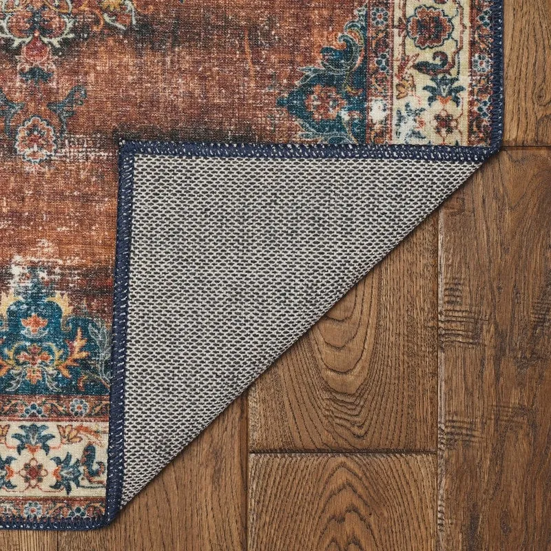 Foster Machine Washable Medallion Russet and Ivory Area Rug