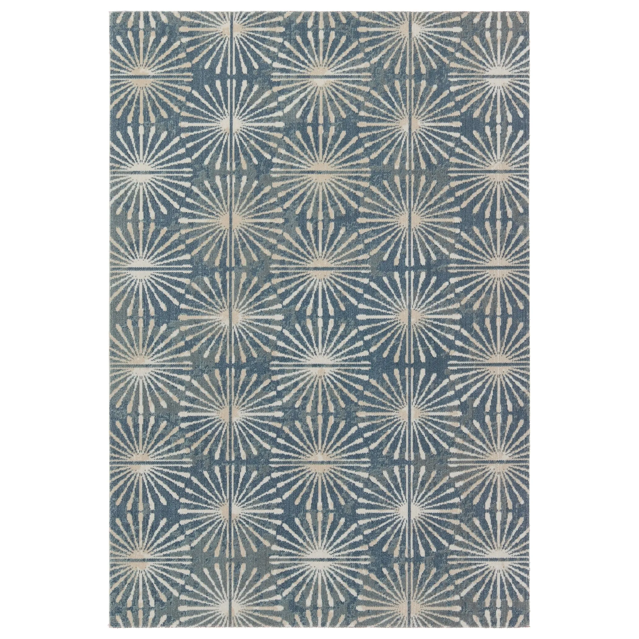 Franta Indoor/Outdoor Geometric Blue/Cream Runner Rug