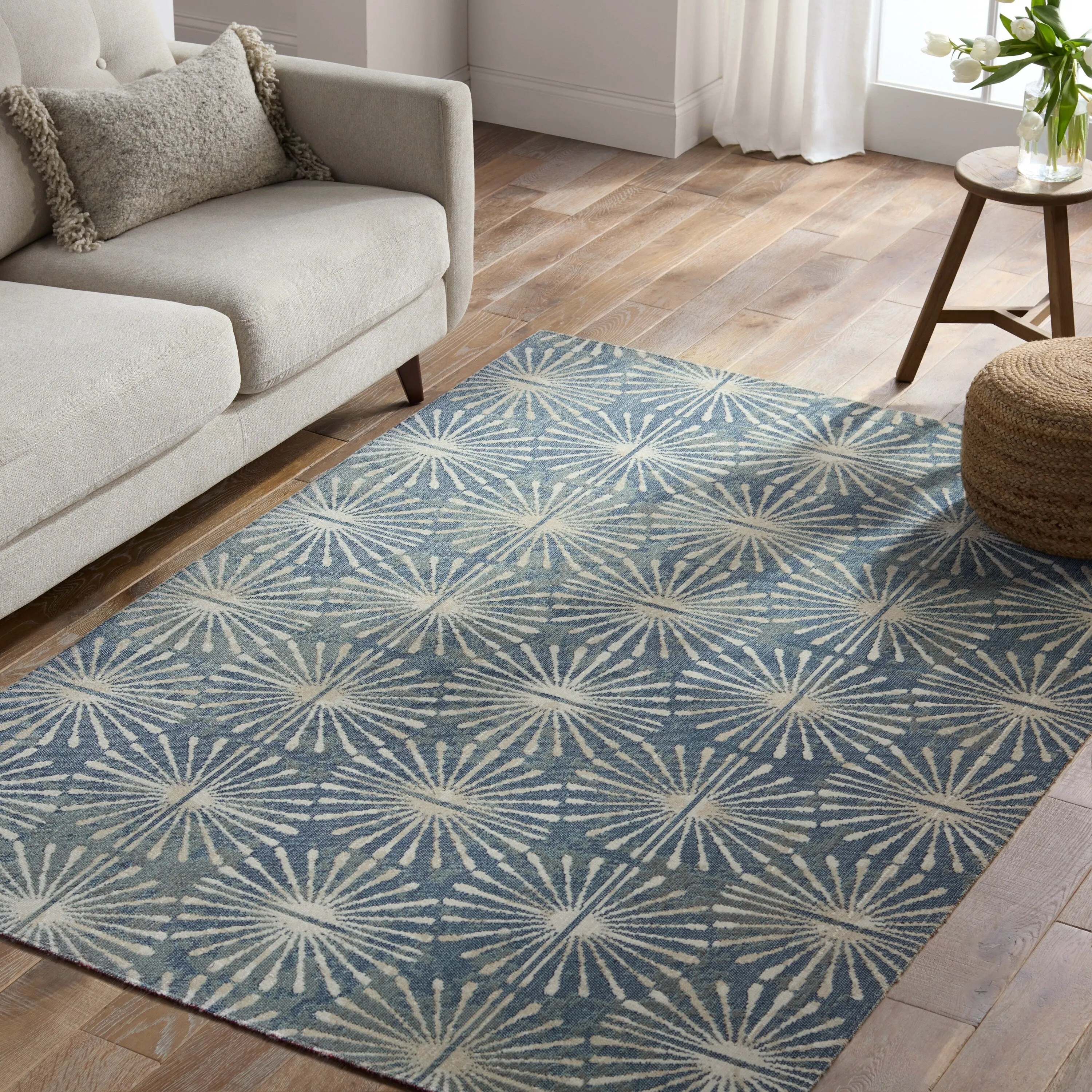 Franta Indoor/Outdoor Geometric Blue/Cream Runner Rug
