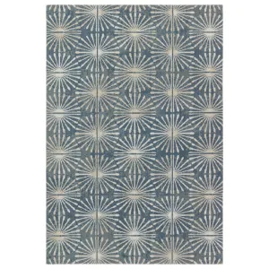 Franta Indoor/Outdoor Geometric Blue/Cream Runner Rug