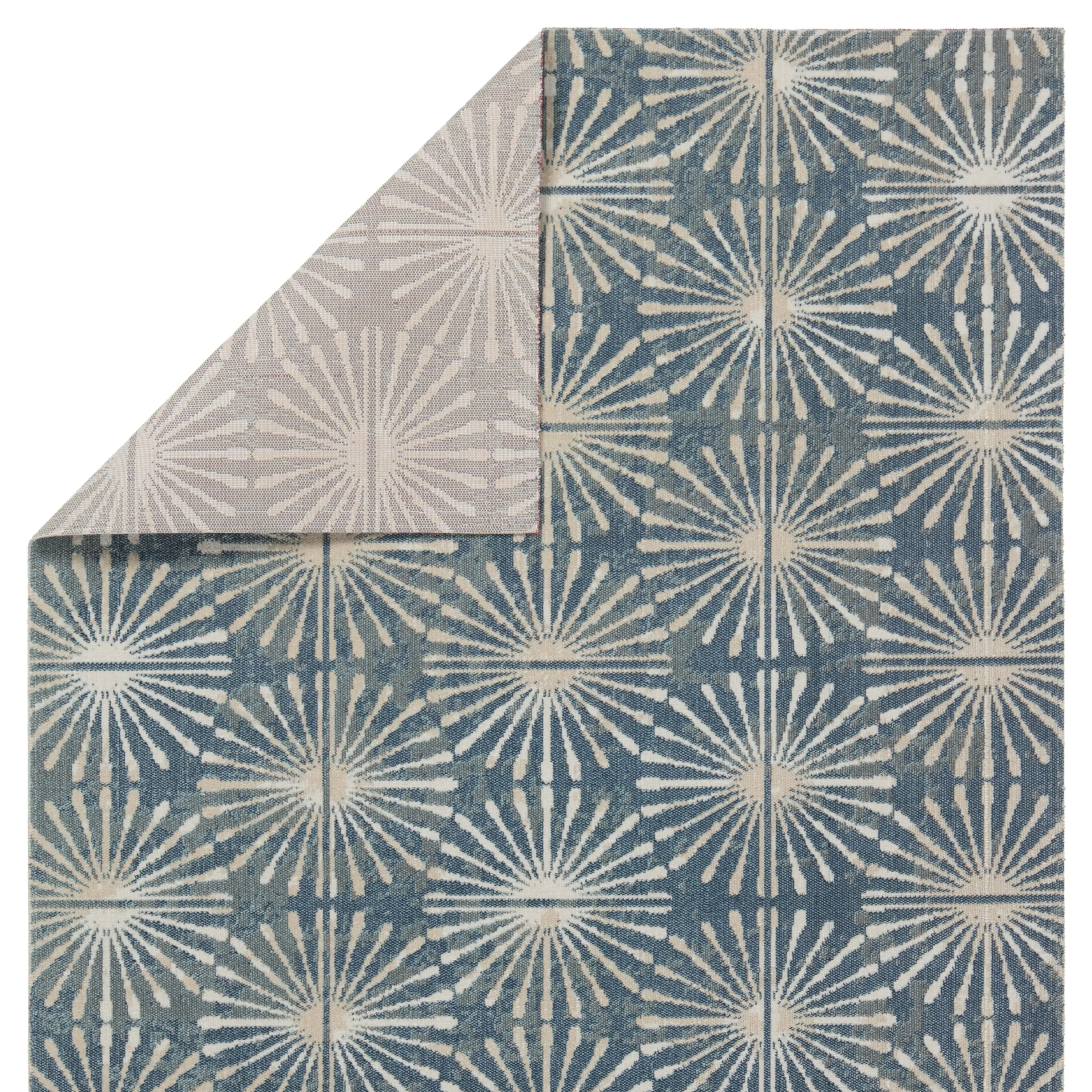 Franta Indoor/Outdoor Geometric Blue/Cream Runner Rug