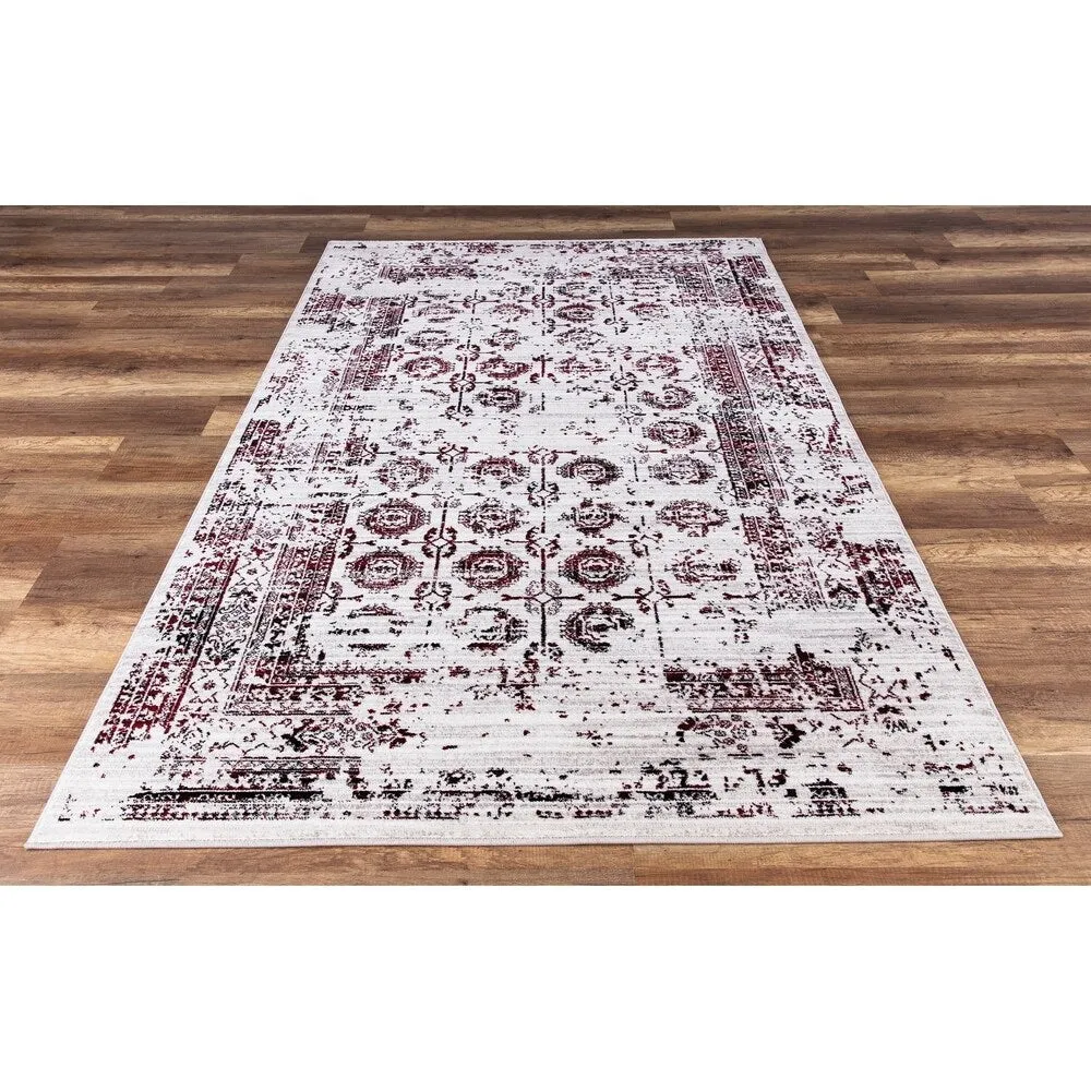 GAD Enduring Collection Serene Red Gray Transitional Area Rug