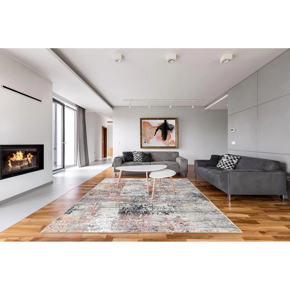 GAD - Machine Washable - Spatter Transitional Print Area Rug - 5'3 X 7'6
