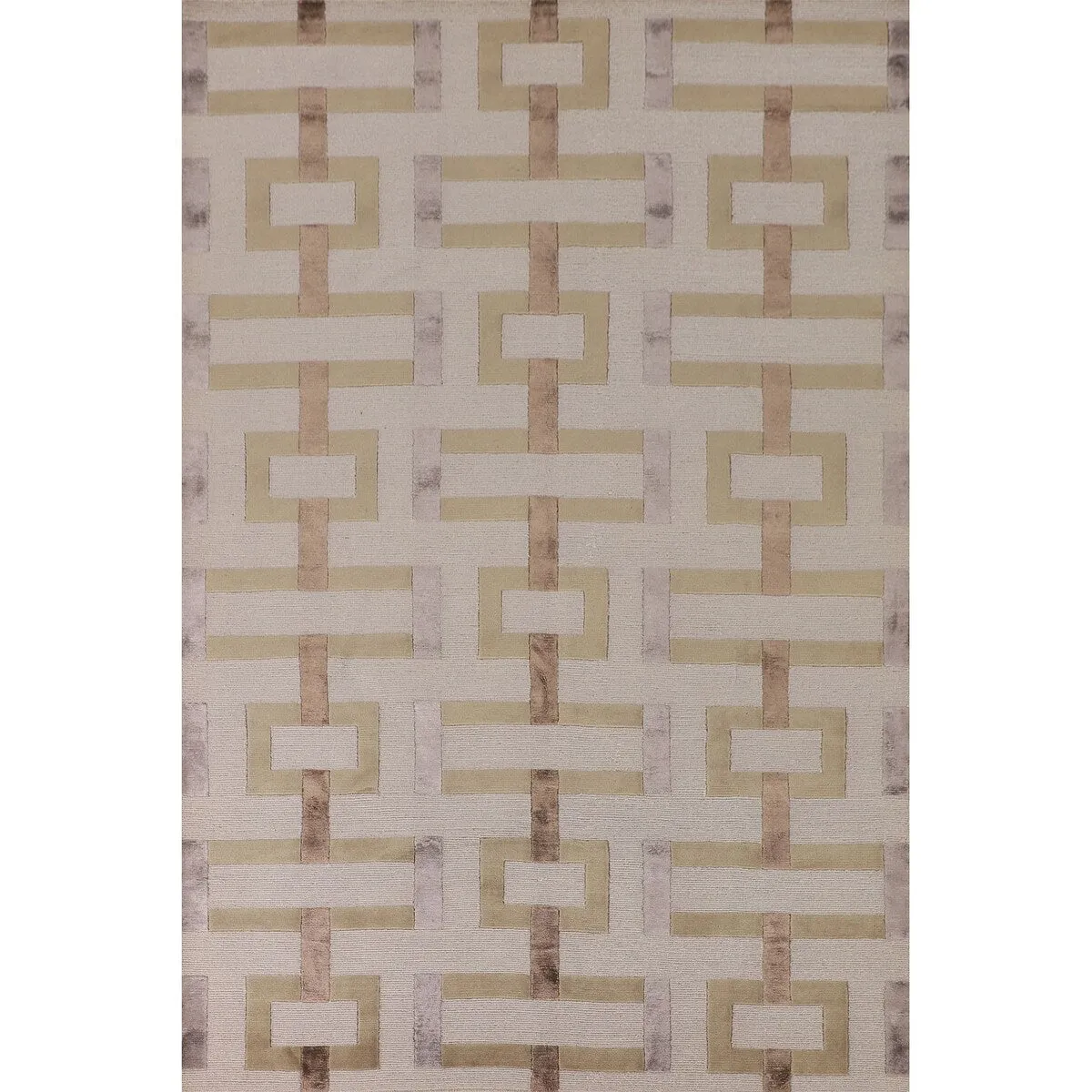 Geometric Beige Nepalese Modern Area Rug Handmade Wool Carpet - 6'1 x 8'10