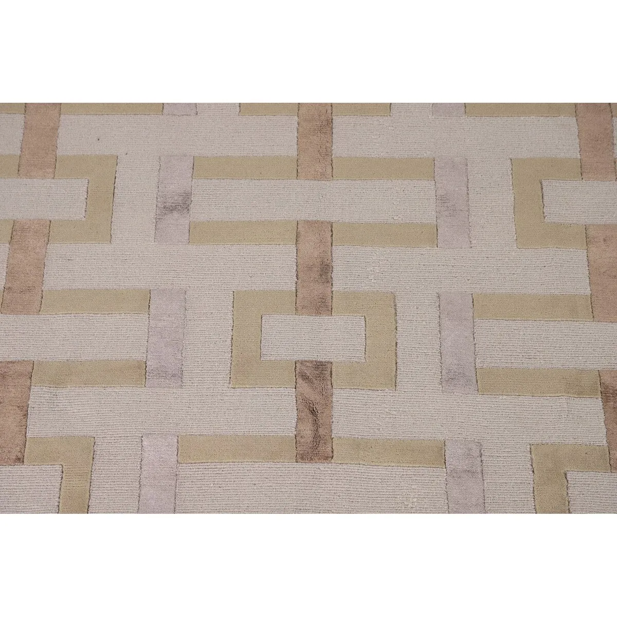 Geometric Beige Nepalese Modern Area Rug Handmade Wool Carpet - 6'1 x 8'10