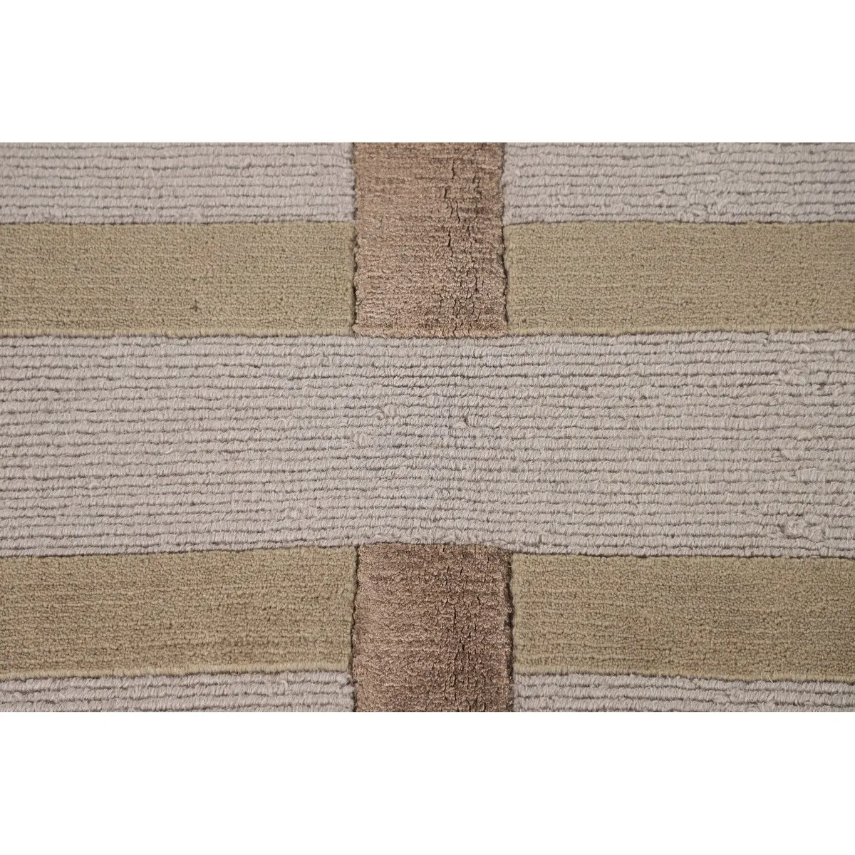 Geometric Beige Nepalese Modern Area Rug Handmade Wool Carpet - 6'1 x 8'10