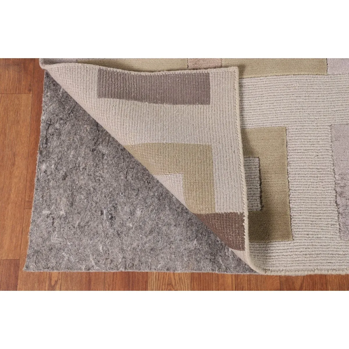 Geometric Beige Nepalese Modern Area Rug Handmade Wool Carpet - 6'1 x 8'10