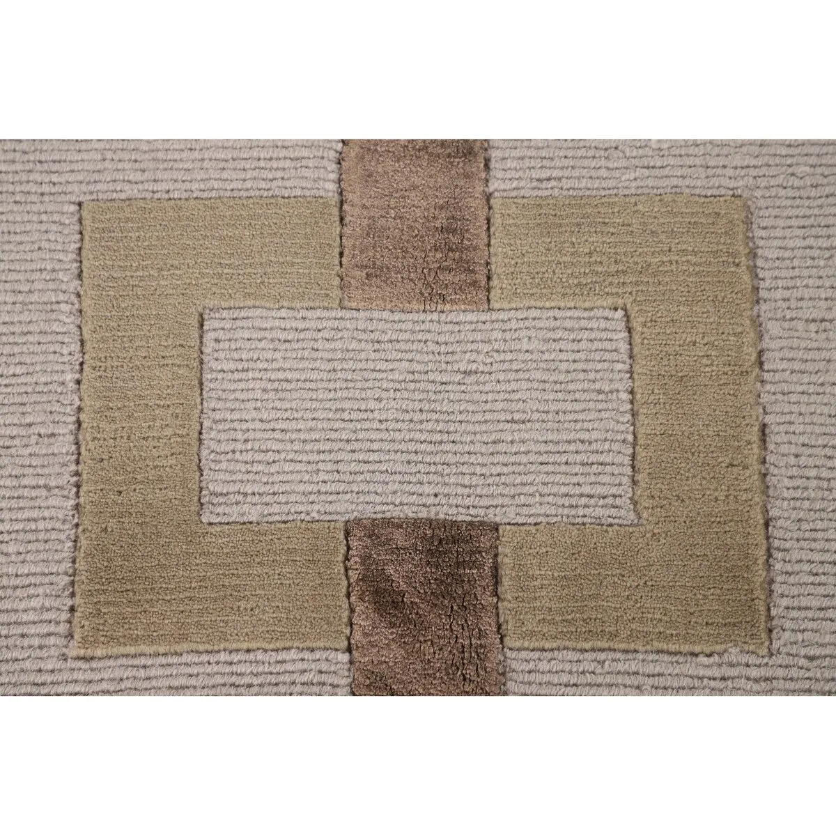 Geometric Beige Nepalese Modern Area Rug Handmade Wool Carpet - 6'1 x 8'10