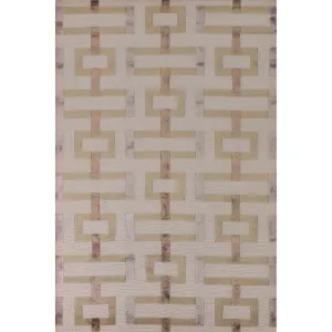 Geometric Beige Nepalese Modern Area Rug Handmade Wool Carpet - 6'1 x 8'10