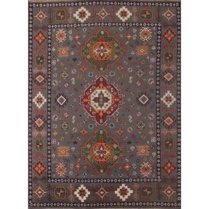 Geometric Kazak Area Rug Handmade Wool Carpet - 7'11x 10'3