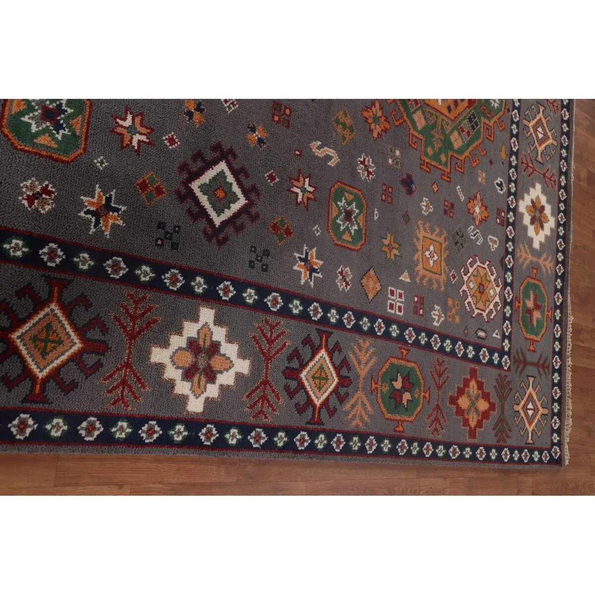 Geometric Kazak Area Rug Handmade Wool Carpet - 7'11x 10'3