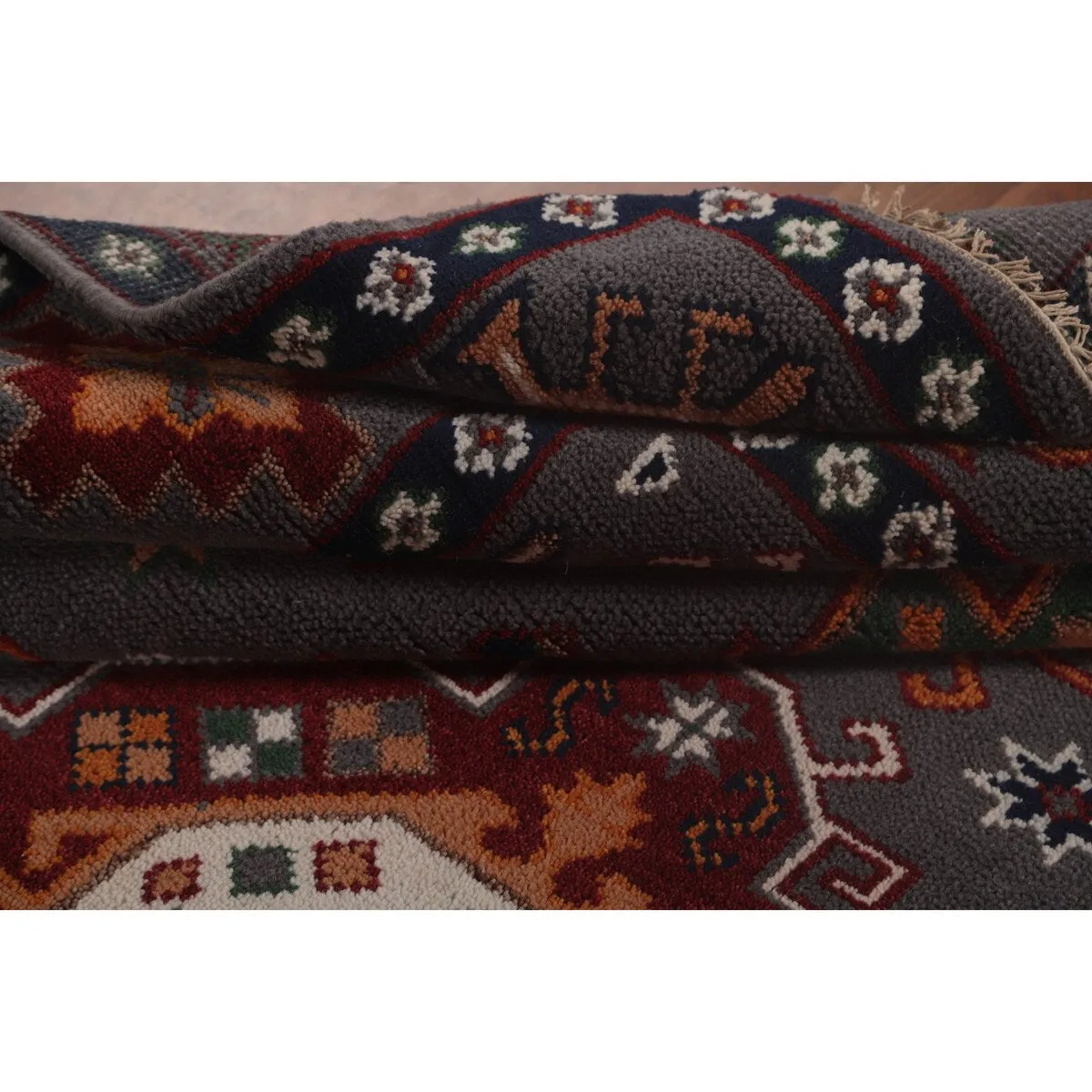 Geometric Kazak Area Rug Handmade Wool Carpet - 7'11x 10'3