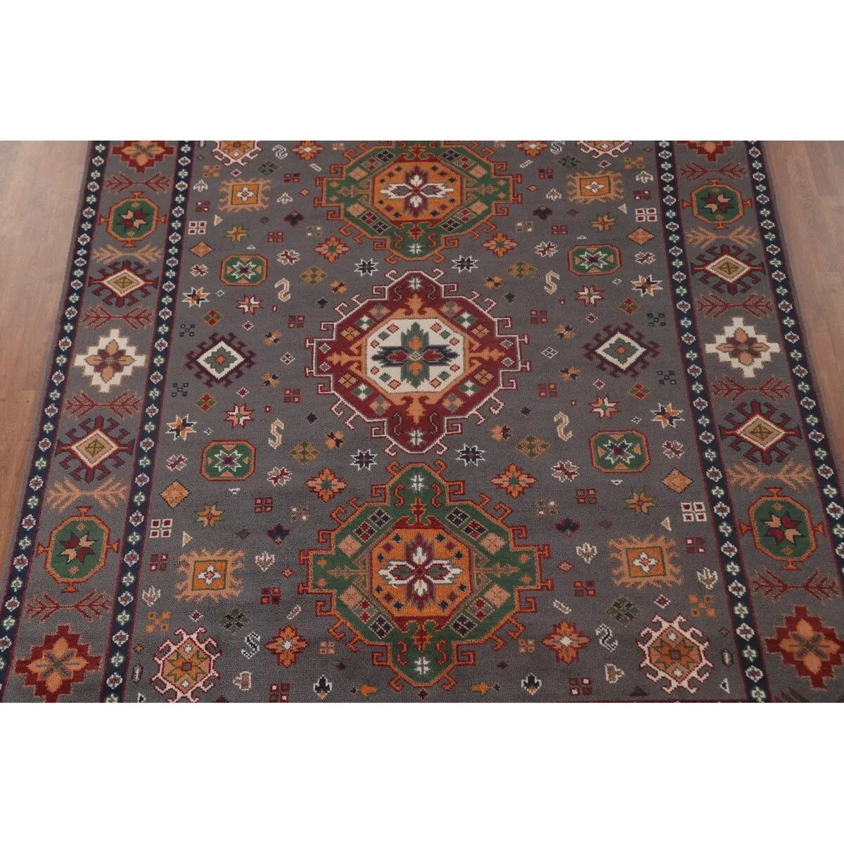 Geometric Kazak Area Rug Handmade Wool Carpet - 7'11x 10'3