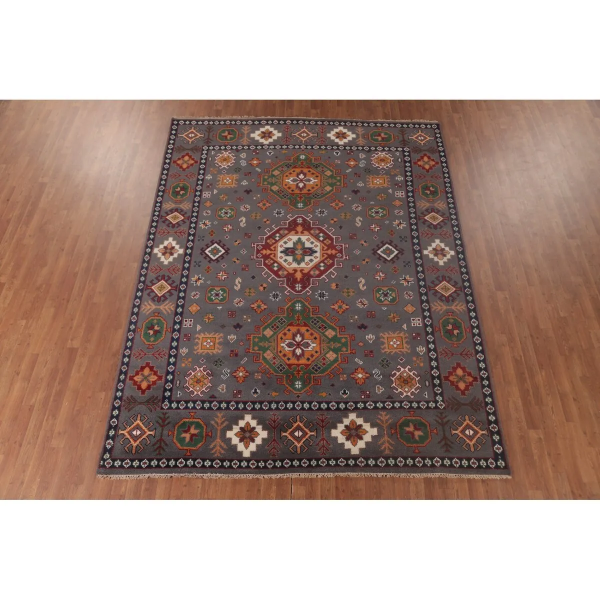 Geometric Kazak Area Rug Handmade Wool Carpet - 7'11x 10'3