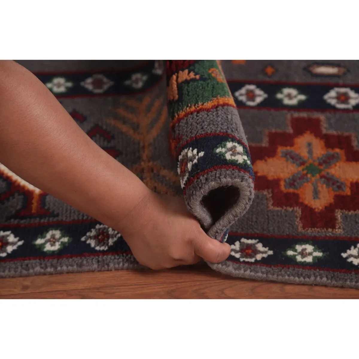 Geometric Kazak Area Rug Handmade Wool Carpet - 7'11x 10'3
