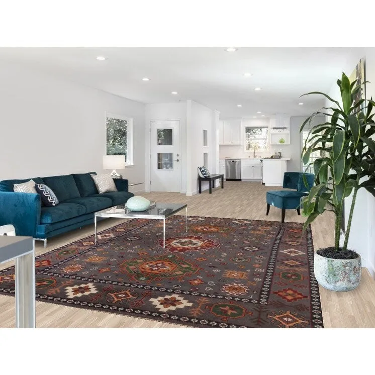Geometric Kazak Area Rug Handmade Wool Carpet - 7'11x 10'3