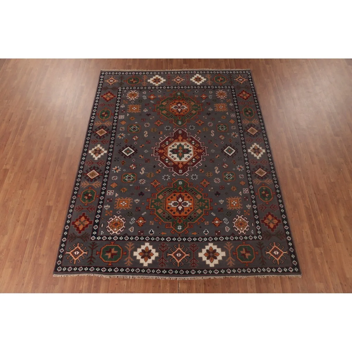 Geometric Kazak Area Rug Handmade Wool Carpet - 7'11x 10'3