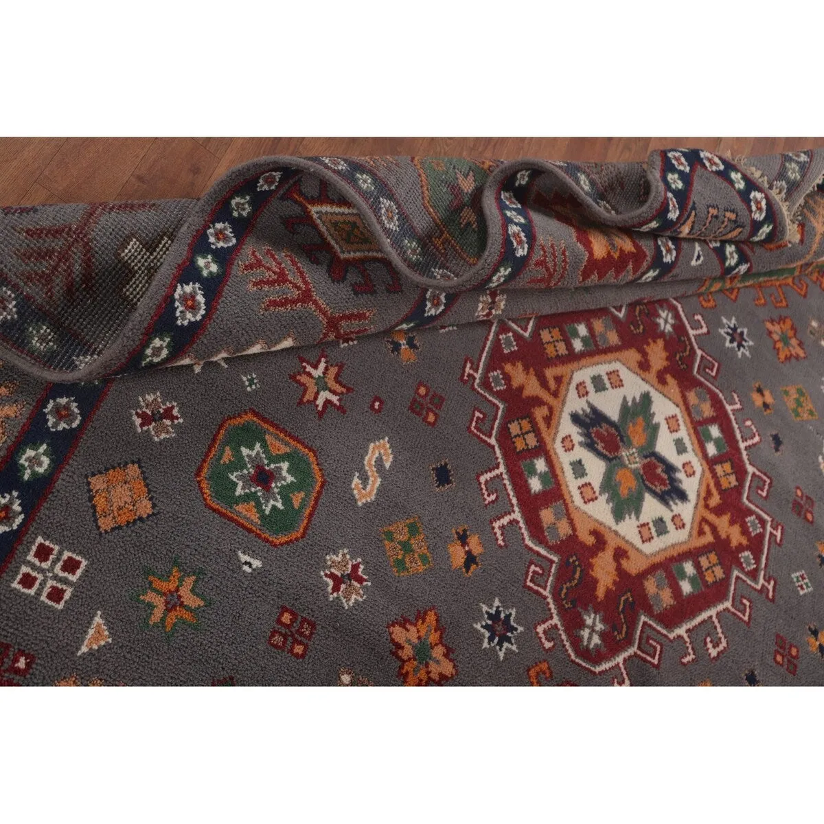 Geometric Kazak Area Rug Handmade Wool Carpet - 7'11x 10'3
