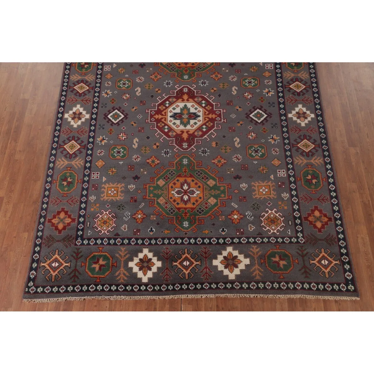 Geometric Kazak Area Rug Handmade Wool Carpet - 7'11x 10'3