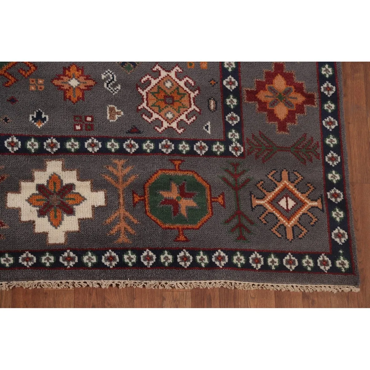 Geometric Kazak Area Rug Handmade Wool Carpet - 7'11x 10'3