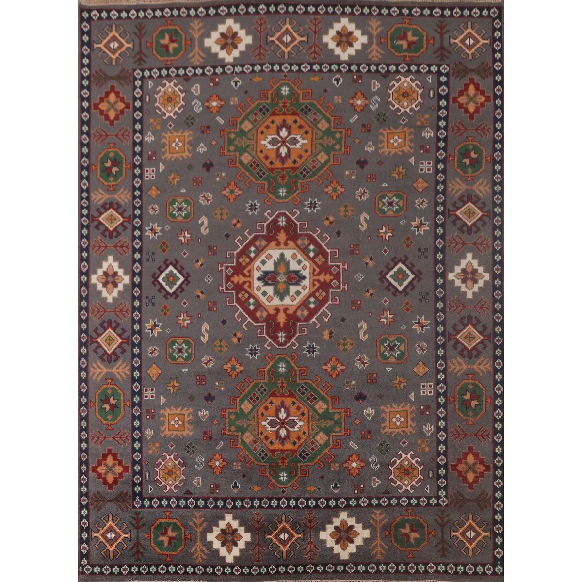 Geometric Kazak Area Rug Handmade Wool Carpet - 7'11x 10'3