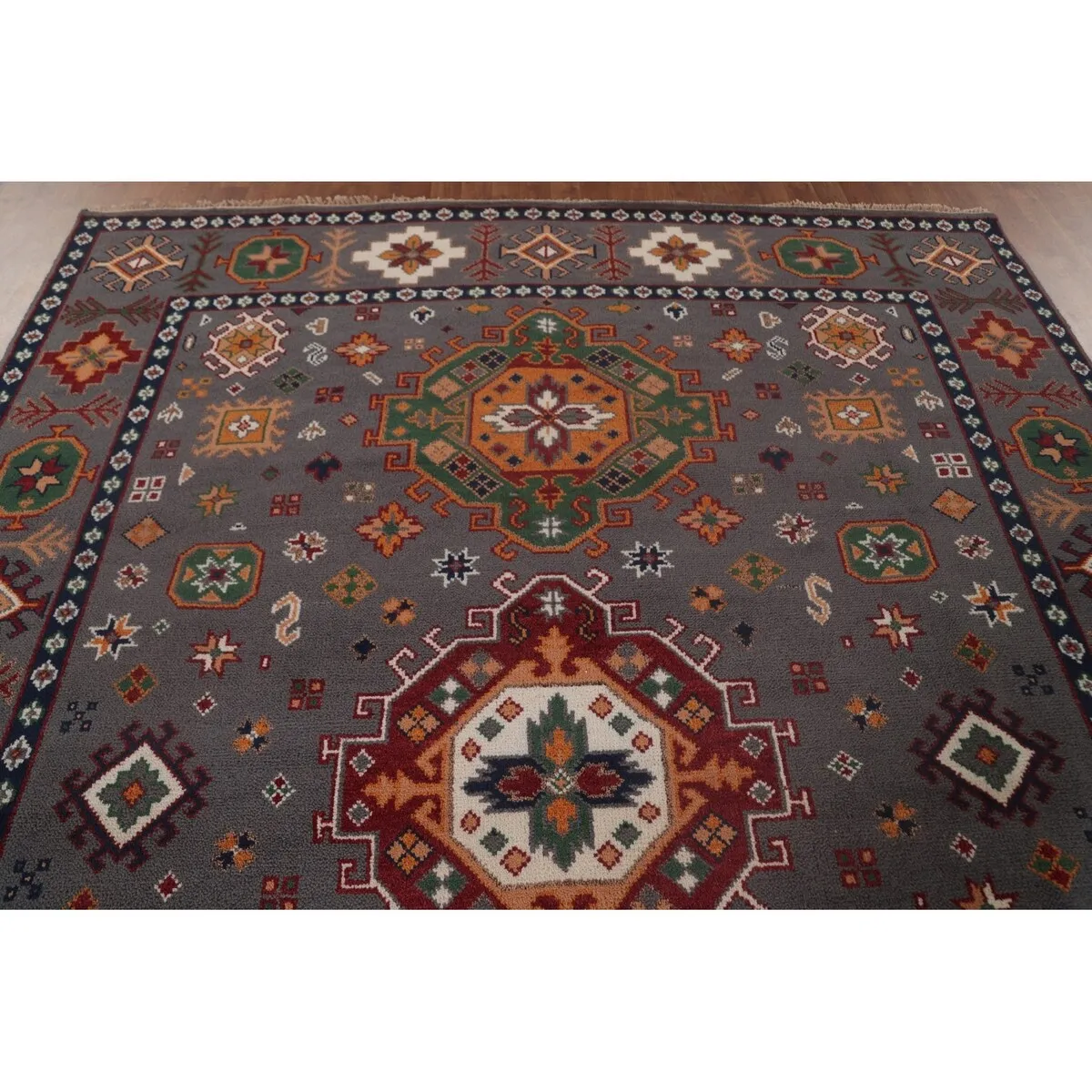 Geometric Kazak Area Rug Handmade Wool Carpet - 7'11x 10'3