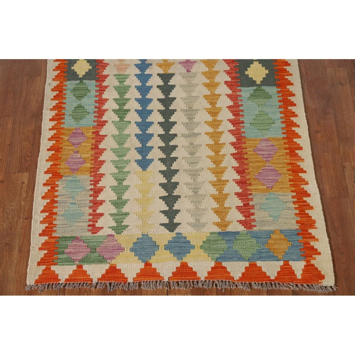 Geometric Kilim Area Rug Flatweave Foyer Wool Carpet - 3'4x 4'11
