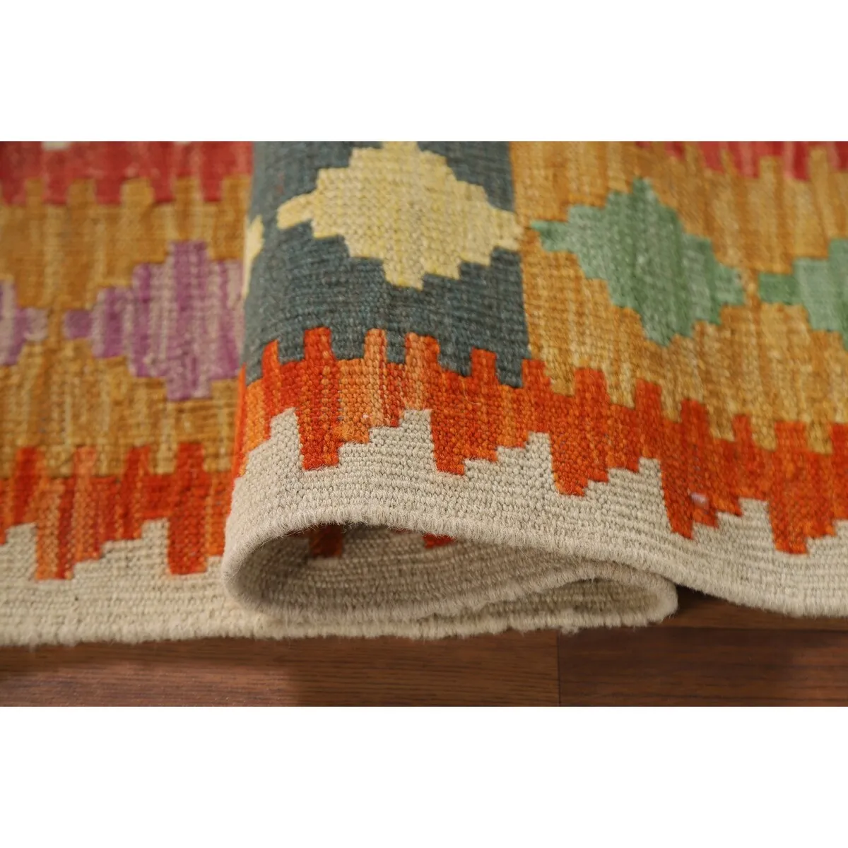 Geometric Kilim Area Rug Flatweave Foyer Wool Carpet - 3'4x 4'11