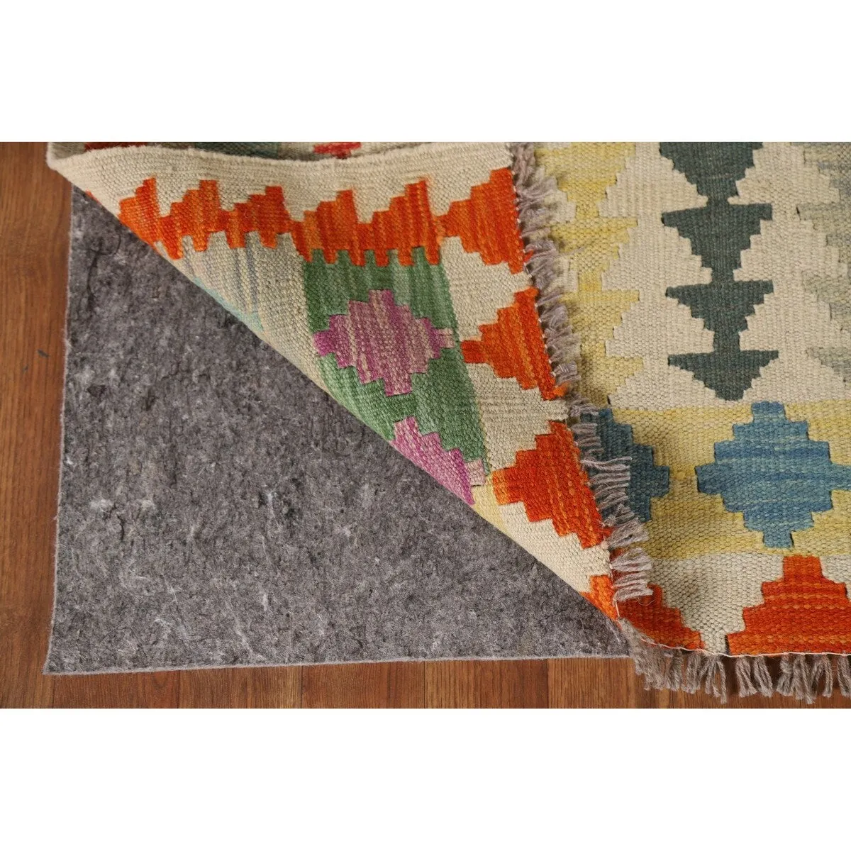 Geometric Kilim Area Rug Flatweave Foyer Wool Carpet - 3'4x 4'11