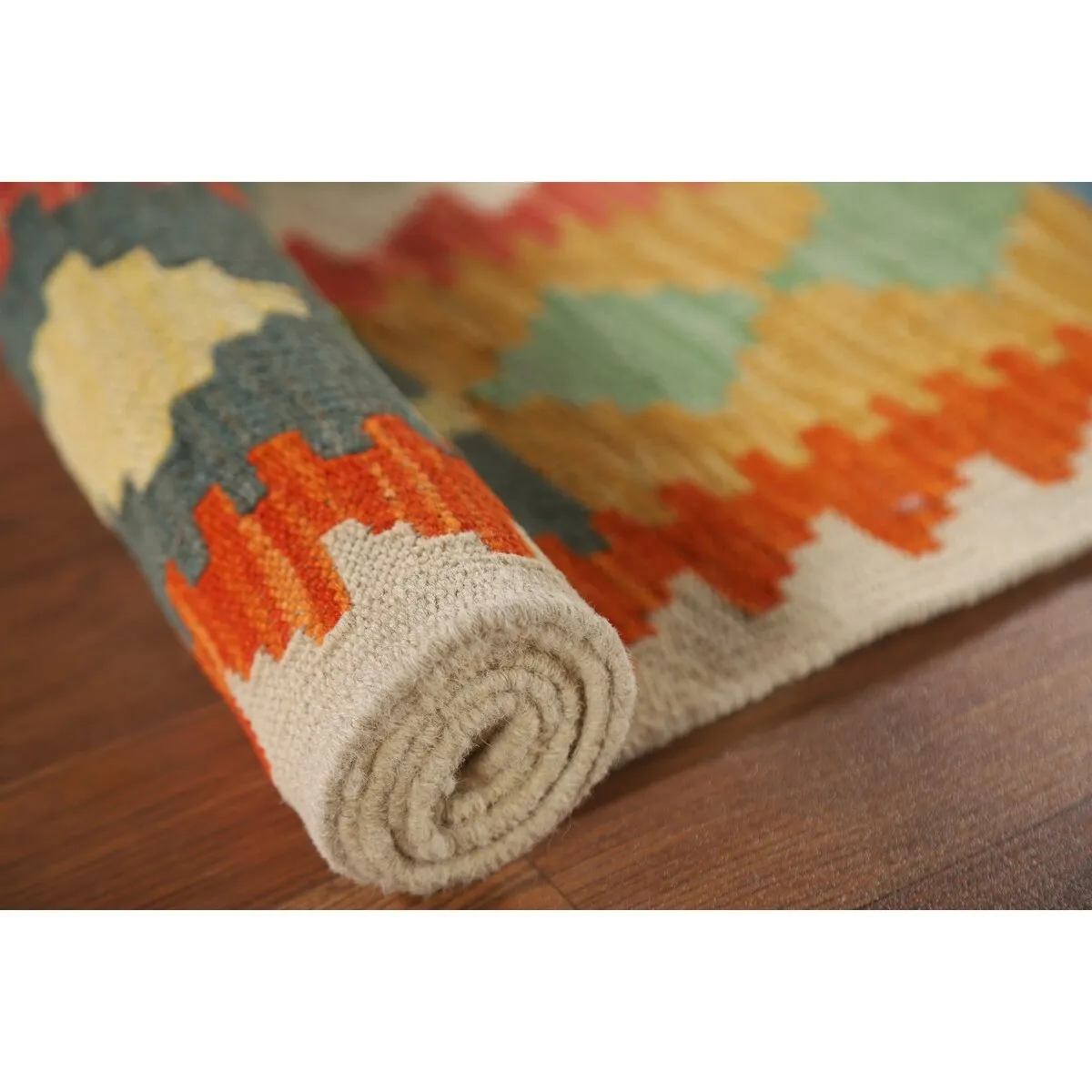 Geometric Kilim Area Rug Flatweave Foyer Wool Carpet - 3'4x 4'11