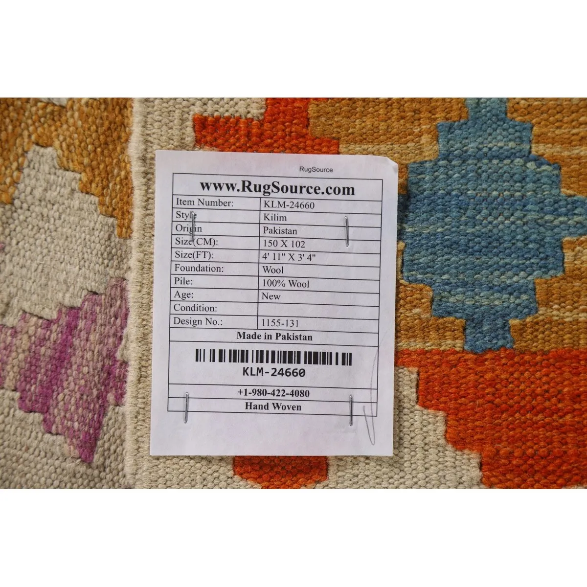 Geometric Kilim Area Rug Flatweave Foyer Wool Carpet - 3'4x 4'11
