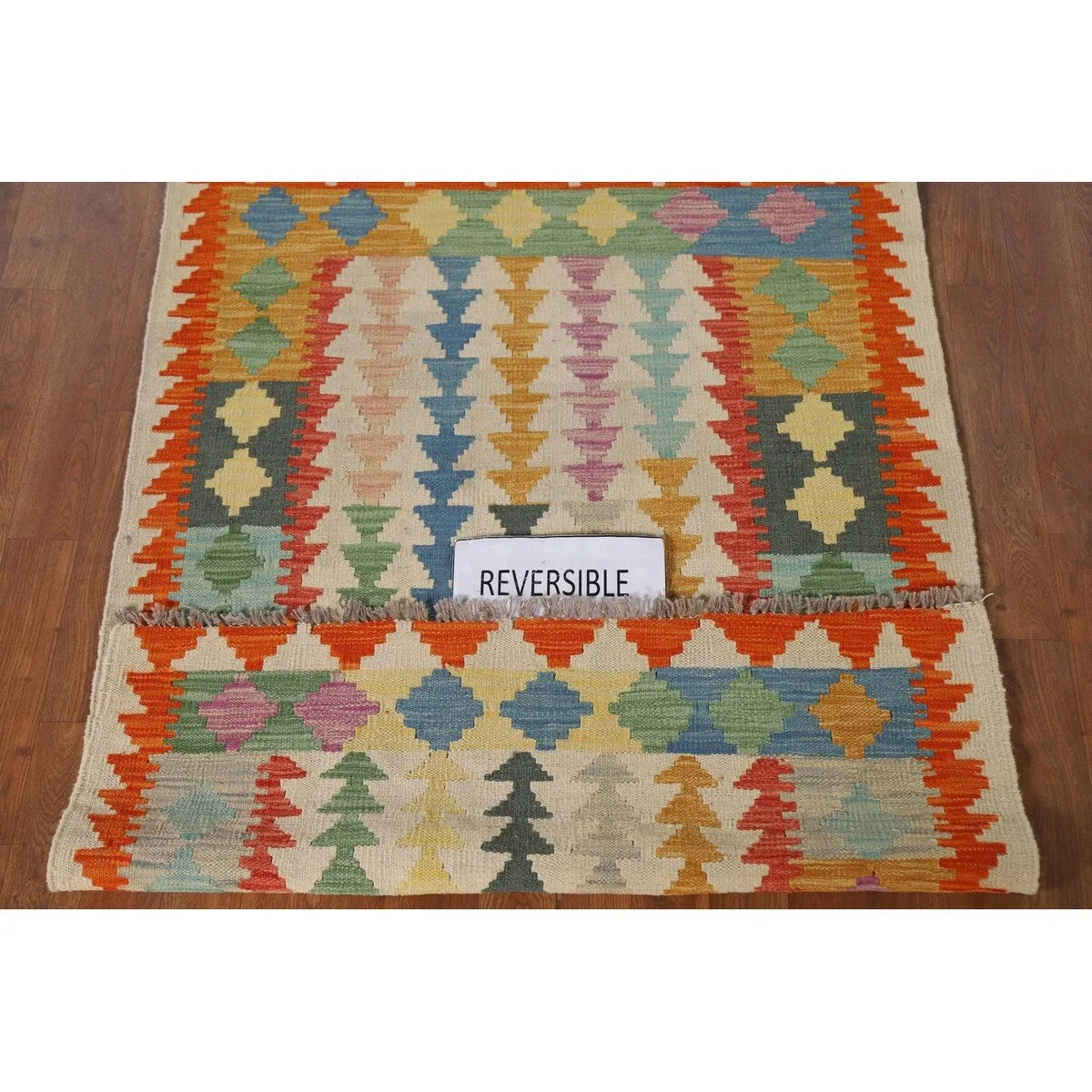Geometric Kilim Area Rug Flatweave Foyer Wool Carpet - 3'4x 4'11