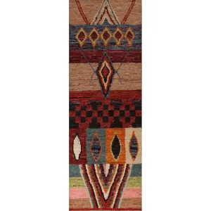 Geometric Multi-Color Moroccan Runner Rug Handmade Wool Carpet - 2'8 x 9'11