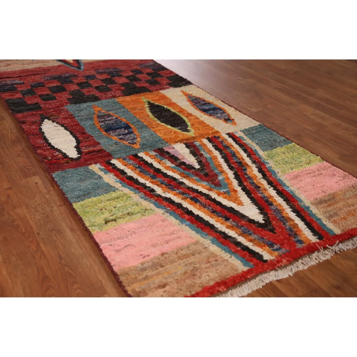 Geometric Multi-Color Moroccan Runner Rug Handmade Wool Carpet - 2'8 x 9'11