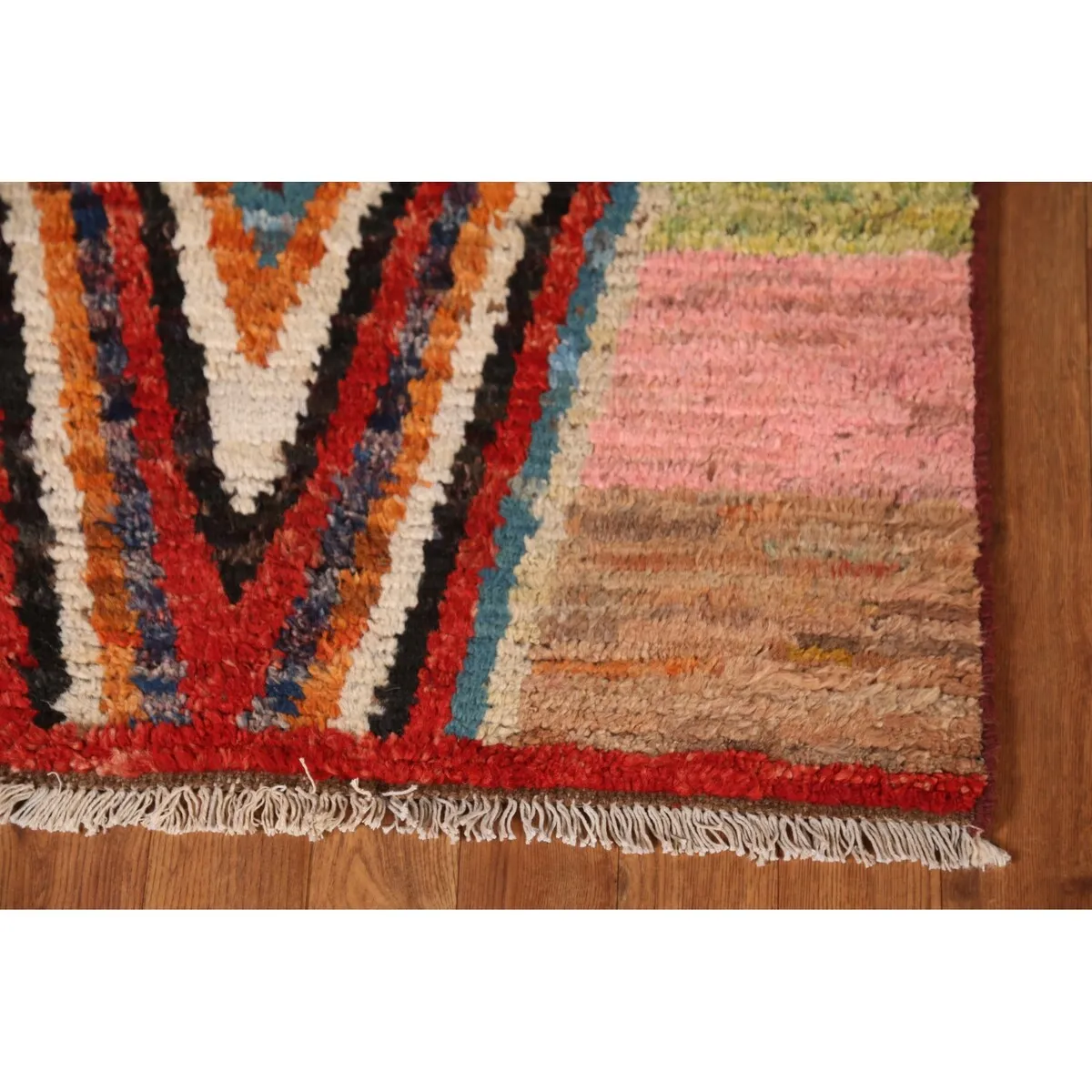 Geometric Multi-Color Moroccan Runner Rug Handmade Wool Carpet - 2'8 x 9'11
