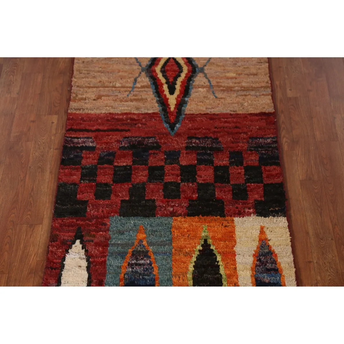 Geometric Multi-Color Moroccan Runner Rug Handmade Wool Carpet - 2'8 x 9'11