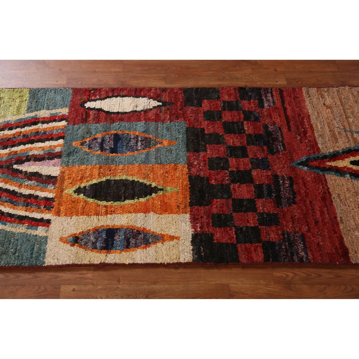 Geometric Multi-Color Moroccan Runner Rug Handmade Wool Carpet - 2'8 x 9'11